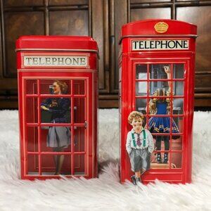 Set of 2 Vintage Coca-Cola Phone Booth Tin + Churchill's Phone Kiosk Money Box
